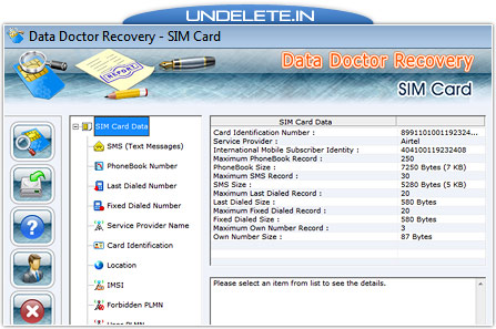 Sim card data recovery software screenshot